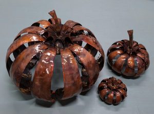 Emily Stone Copper Pumpkin Sculpture group