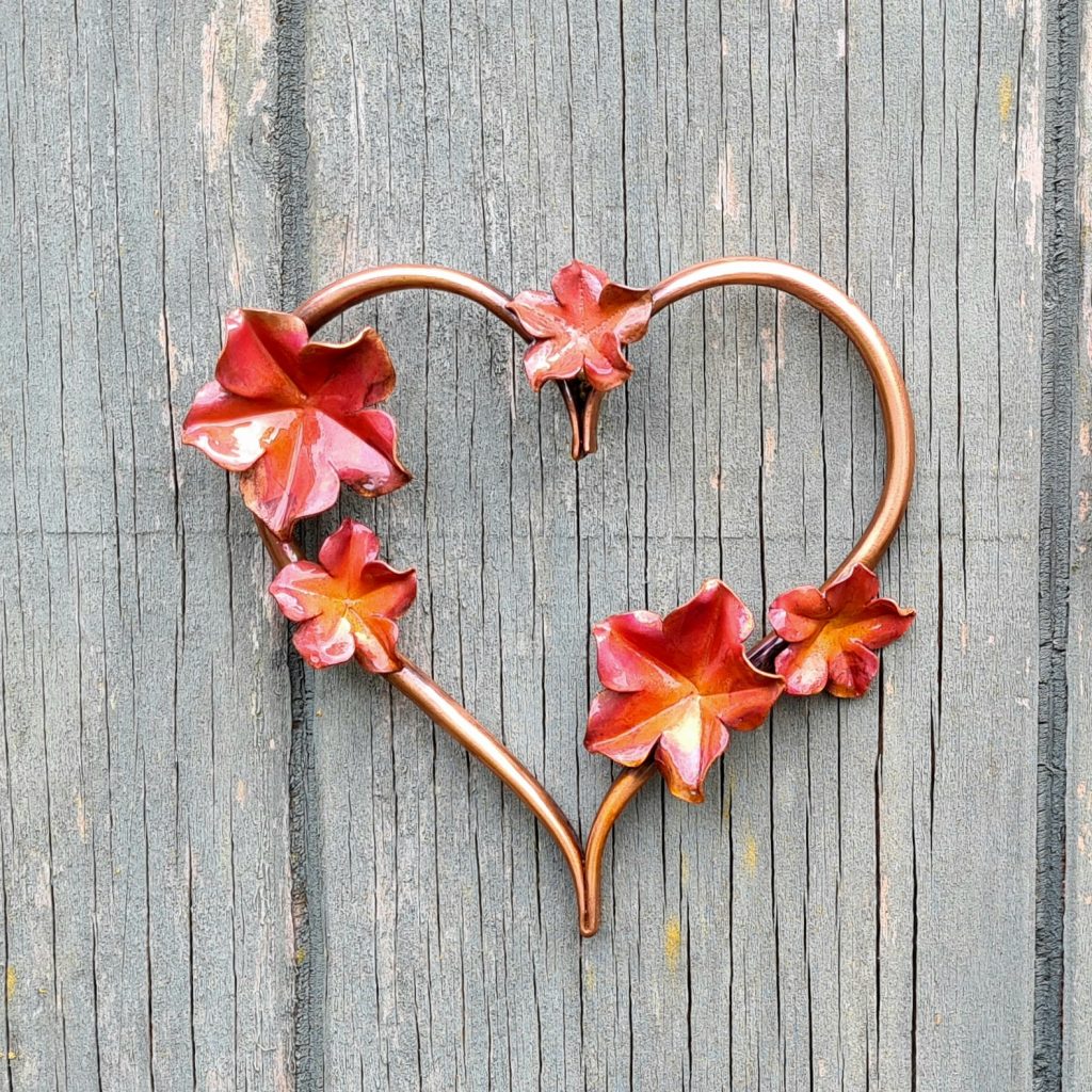 Emily Stone Copper Flower Heart Sculpture small 24